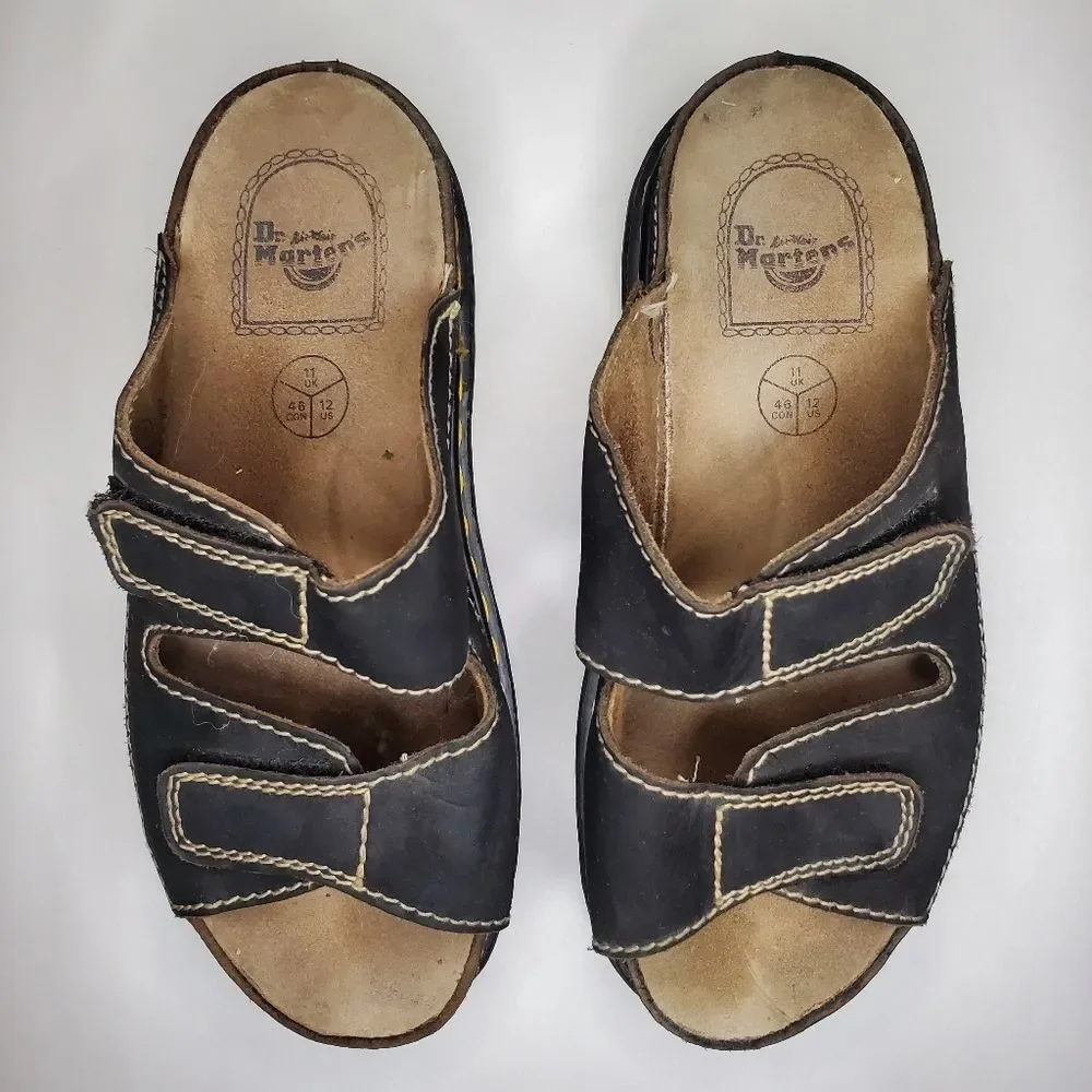 Dr Martens Men's Black Leather Sandals with Velcro Straps Size 12